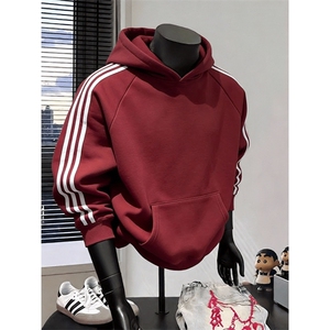 抖音得物高品质26春装美式高街全棉宽松三条杠织带连帽卫衣CM06图片