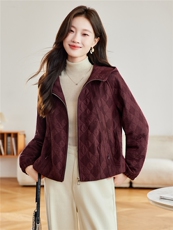 2026年春季宽松连帽菱形格夹棉短外套上衣，女装短外套，简韵佳