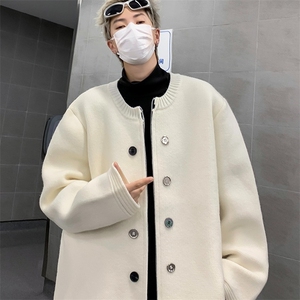 小众设计感宽松针织开衫纽扣装饰纯色圆领毛衣外套男 MY282图片