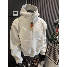 抖音得物高品质二开26春装重磅宽松结构拉链设计高领连帽卫衣W76，男装卫衣，电商A486