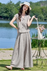现货2026年夏季时尚简约大方气质优雅V领收腰显瘦两件套裤套装女，女装套装/套裙，众宇琦