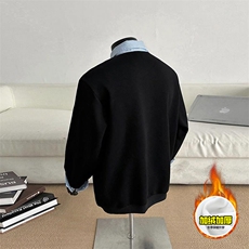 重磅加绒硬挺boxy男女美式高街假两件衬衫领长袖卫衣POLO领打底衫，男装T恤，电商A486