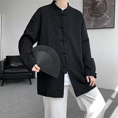 2025夏季新款风大码盘扣衬衫男棉麻七分袖上衣A008/CS661/P65，男装衬衫，电商A008