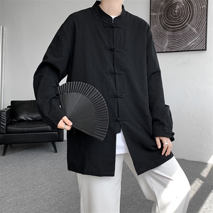 2025夏季新款风大码盘扣衬衫男棉麻七分袖上衣A008/CS661/P65图片