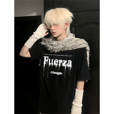 抖音得物供货210克现货宽松纯棉美式潮牌印花落肩袖纯棉T恤AT2161，男装T恤，电商A443