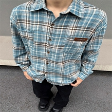 美式复古格子衬衫男女春秋新款潮牌宽松长袖衬衣青少年休闲Q317，男装衬衫，星座601-2