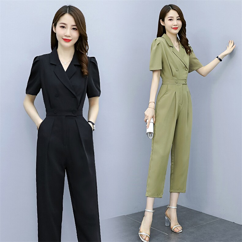 2022夏季新款简约气质西装翻领腰部双排扣装饰休闲连体裤，女装连体裤，艾尚靓装
