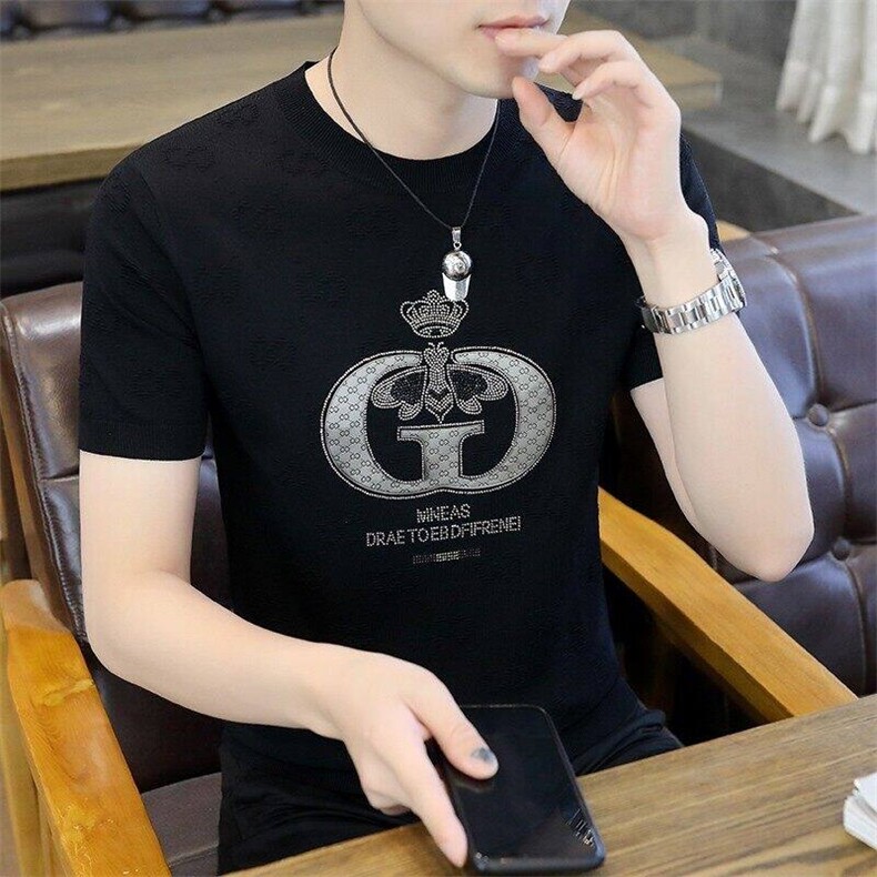 7908-P55夏季休闲时尚短袖毛衣男打底衫欧货T恤潮牌针织衫,男装T恤,电商D310B-1