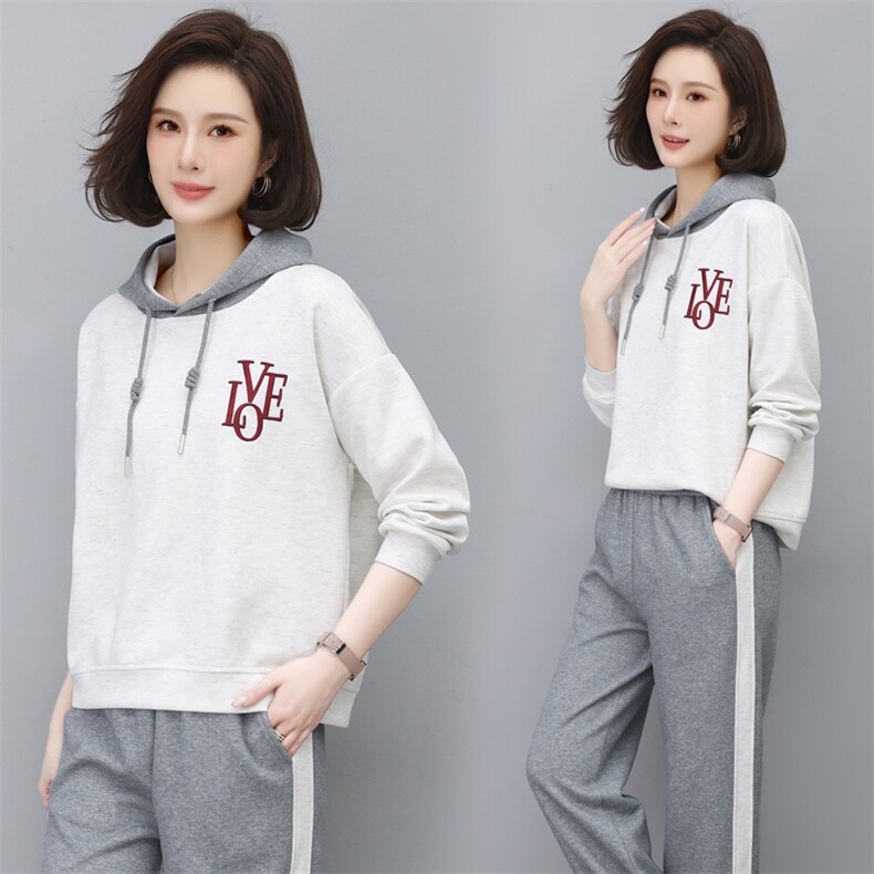 时尚休闲宽松连帽刺绣卫衣套装女秋冬季新款韩版百搭显瘦长袖上衣裤子两件套图片