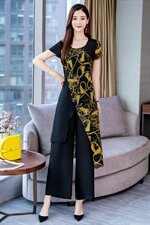 雪纺阔腿裤套装女2025夏季新款时尚洋气减龄显瘦碎花女人味套装，女装套装/套裙，琦鑫阁（原依鑫阁）