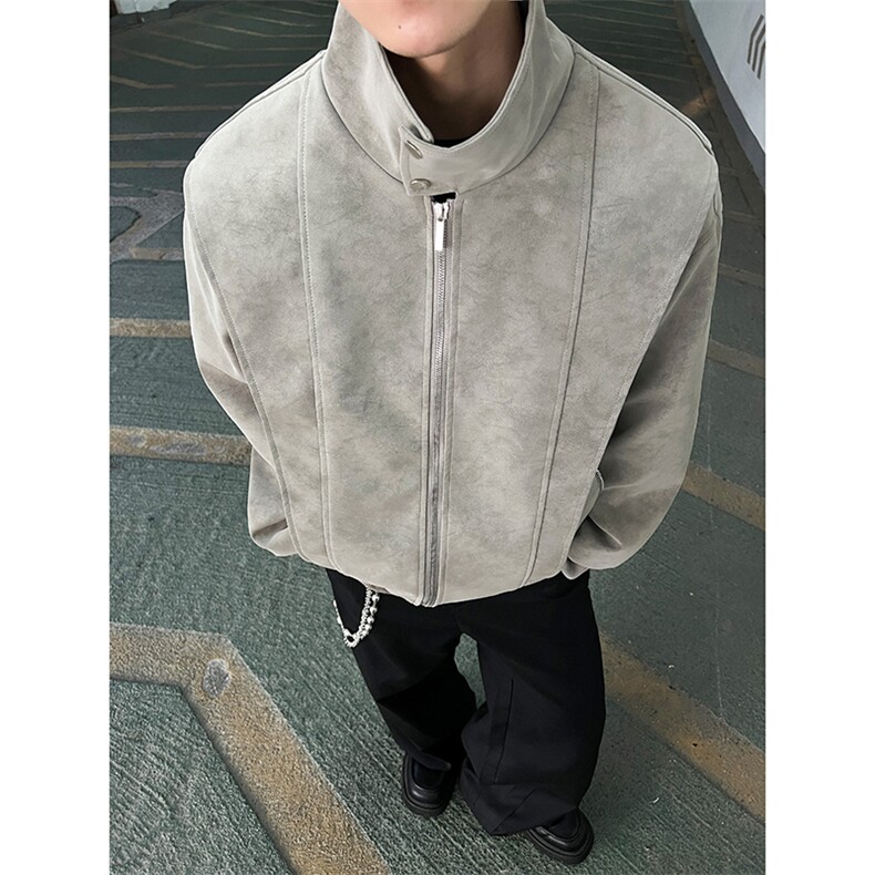 现货现货秋冬季男士复古皮衣夹克现货立领皮外套宽松特批68,男装夹克,电商B210