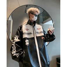517A-8-JK005-P105秋季新款现货美式撞色高街拼接赛车服皮衣，男装皮衣，星座517A-8（原B282）