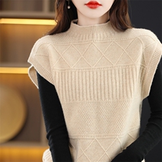 秋冬新款羊绒衫女马甲半高领套头坎肩毛衣宽松羊毛针织衫百搭上衣，女装马甲，迅太羊绒