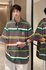 美式条纹短袖polo衫男女大码M-5XL港风翻领短袖T恤DP77010P50控78，男装T恤，星座227-7