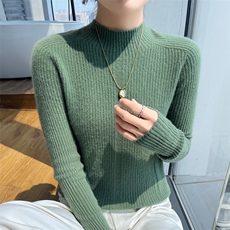 秋冬季新款舒适时尚百搭一线川字纹宽条羊毛衫，女装羊毛衫，美轩羊绒
