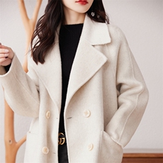 新款加厚双面羊毛绒大衣女中长款双排扣宽松韩版羊绒呢子外套，女装双面呢大衣，贝源羊绒