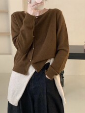 2025年春季时尚气质百搭圆领长袖单排扣纯毛银扣开衫，女装羊毛衫，洁纯羊绒