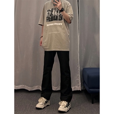 高街vibe纯色牛仔裤男款夏季修身直筒弹力微喇叭裤控价68，男装牛仔裤，星座310A-4