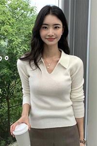 HE | 简约气质 baby山羊绒衫女半开领针织衫修身毛衣polo领毛衣图片