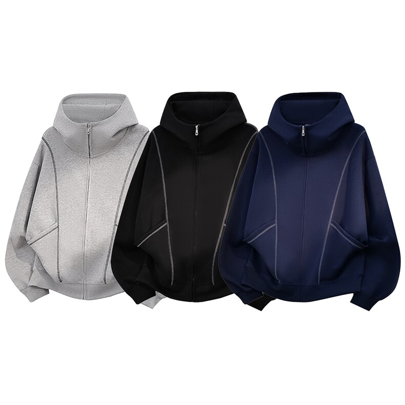 重磅全棉420克双拉链开衫卫衣暨明线短宽连帽外套男潮 RH5356-P57图片