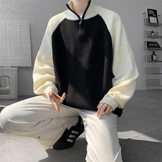 8XL-M半拉链立领毛衣外套男针织衫慵懒拼接插肩袖线衣MY19001P78，男装针织衫/毛衣，电商B312