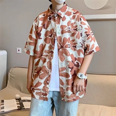 花衬衫男短袖夏季潮港风设计感小众宽松潮牌休闲五分袖衬衣，男装衬衫，星座1013