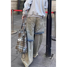 街头小众做旧设计感假两件牛仔裤男宽松破洞猫须长裤子N947，男装牛仔裤，星座1116A（原606A-3）