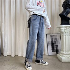 春秋宽松直筒坠感阔腿老爹牛仔长裤男韩版潮流百搭潮牌裤F102-p35,男装休闲裤,星座1008-2