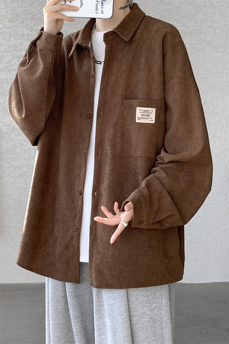 加绒衬衫男冬季新款港风宽松灯芯绒保暖长袖衬衣JR25-P48,男装衬衫,星座214-3