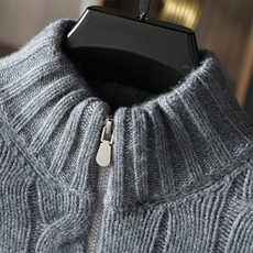 男士秋冬季新款舒适时尚绞花羊绒衫，男装羊绒开衫，台绒羊绒