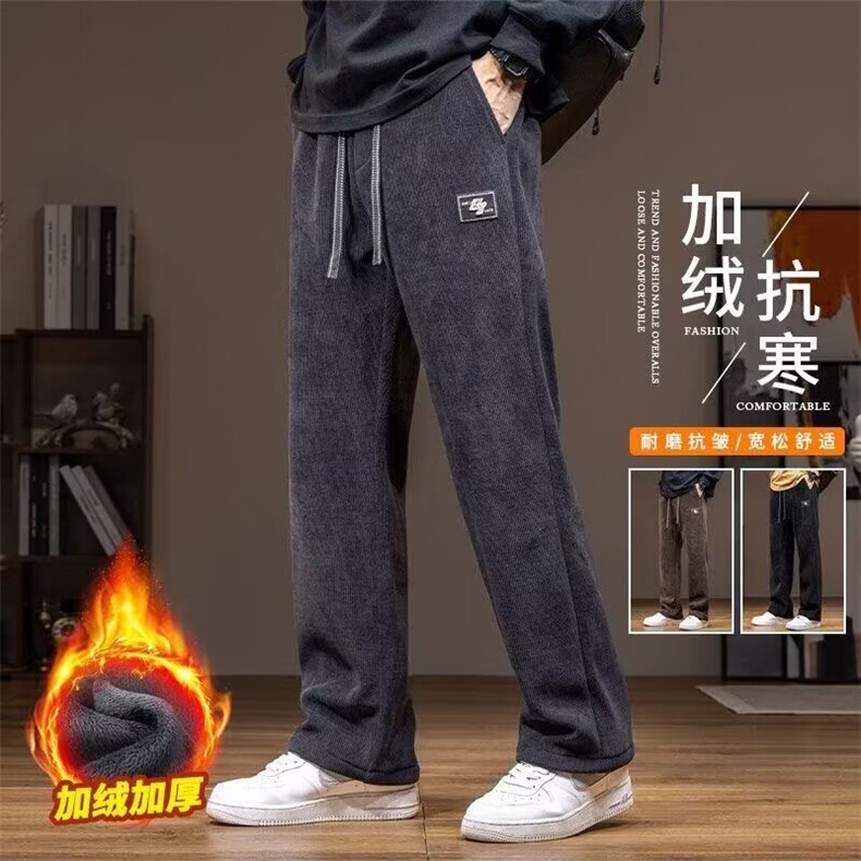 1506-1/QW9010/P35灯芯绒秋冬潮牌宽松束脚休闲裤男士加绒卫裤图片