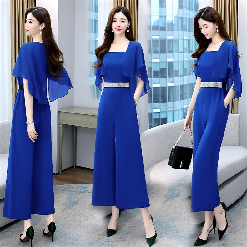 2023年夏装新款斗篷连体裤气质优雅时尚简约显瘦配腰带，女装套装/套裙，时尚俏佳人