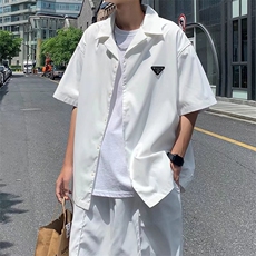 套装男夏季新款潮牌短袖简约宽松衬衣港风痞帅衬衫外套W2622-P55，男装休闲套装，星座412-3