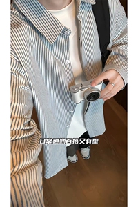 日系复古条纹长袖衬衫男高级感穿搭大码休闲衬衣外套C2251-特价28图片