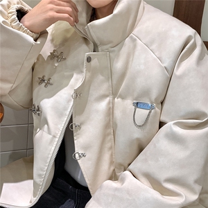 港风立领PU皮复古做旧面料金属飞机扣设计棉衣男MY77726P148控198图片