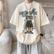 图案已注册夏季新款个性小兔短袖T恤男潮宽松半袖体恤衫D177/P25，男装T恤，电商B209