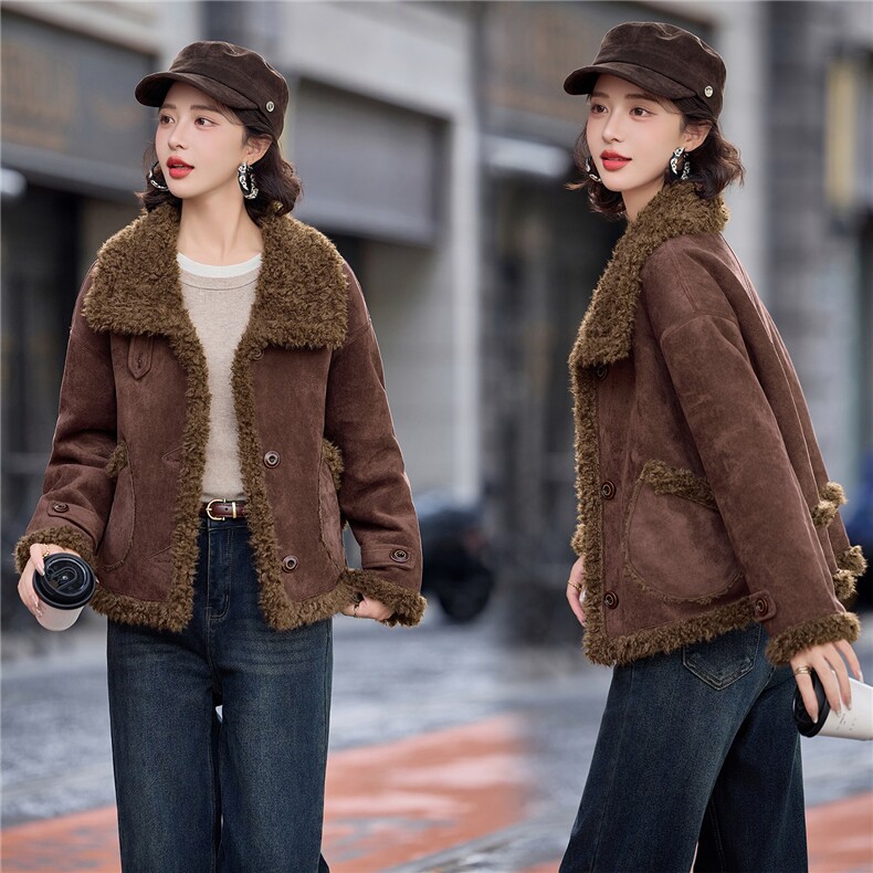 （现货）2025冬季新款显瘦百搭简约时尚气质皮毛一体仿羊羔毛外套，女装毛呢外套，难舍钰依