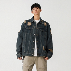 25款破洞牛仔夹克宽松韩版工装潮流水洗外套N598/P78/118，男装工装外套，星座202