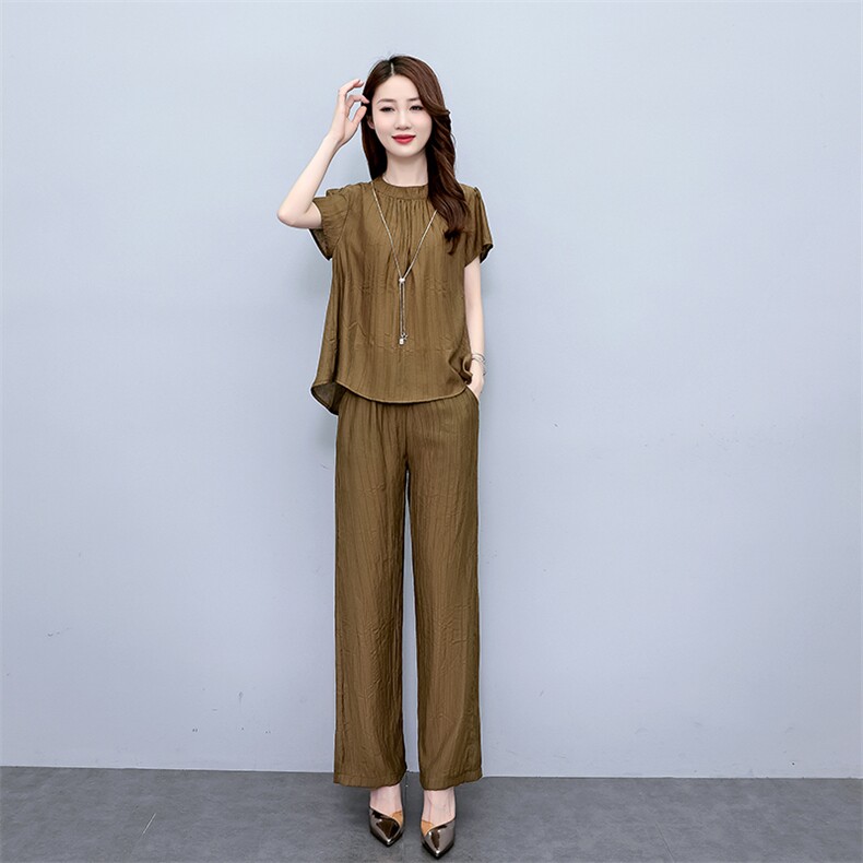 薄款冰丝套装女2025夏新款时尚大码阔腿裤洋气减龄显瘦遮肉两件套,女装套装/套裙,梦依杭