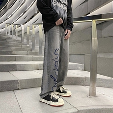 潮牌英文字母刺绣微喇叭牛仔裤男春季做旧牛仔长裤子N0545-P45，男装牛仔裤，星座308B-1