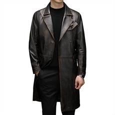 23298秋冬新款海宁真皮皮衣男中长款商务男装牛皮风衣西装领P1350，男装西服套装，电商B360A（原721A）