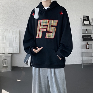 重磅贴布刺绣卫衣大码春秋连帽衫硬挺外套美式休闲上衣WY9108/P65图片