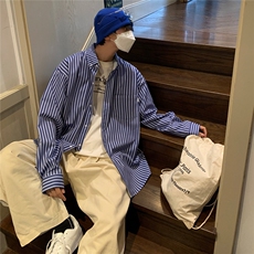 21条纹衬衫男士港风日系长袖潮牌休闲衬衣CS715P45控68，男装衬衫，电商B413-1
