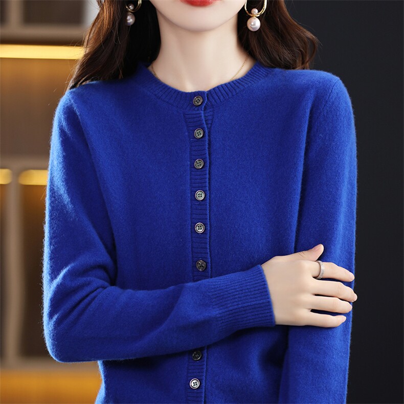 圆领羊毛衫女短款2024秋新款潮针织开衫外套女,女装羊毛衫,斯尔特羊绒