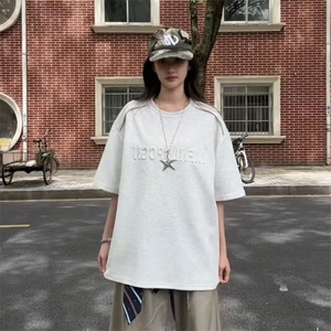 夏季美式高街cleanfit凹凸字母钢印短袖货号T25182P35图片
