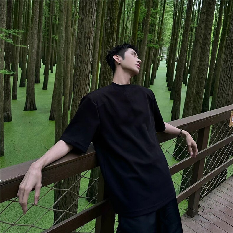 纯色垫肩短袖小领口纯棉光板五分袖T恤衫1213-T2430-特P23网图,男装T恤,星座1213