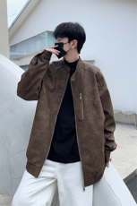 美式复古翻领皮夹克男士春秋季百搭宽松情侣PU外套225-2-JK601，男装夹克，星座225-2