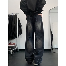 美式复古水洗牛仔裤男休闲高街ins设计感直筒宽松阔腿裤16994-p48，男装牛仔裤，星座1008