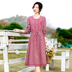 2026年春季新款碎花棉麻风连衣裙02，女装连衣裙，倪叶myz