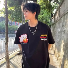 万针全刺绣工艺抖音得物高品质260克重磅纯棉双纱美式高街短袖T恤，男装T恤，电商A486-1